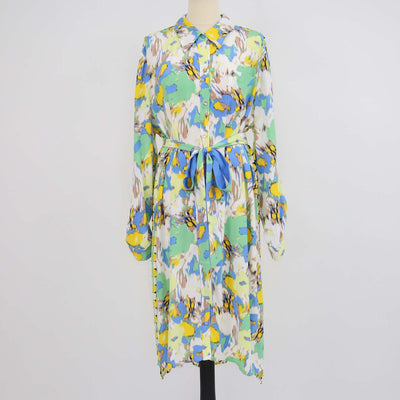 Diane Von Furstenberg Multicolor Viscose Printed Crepe Belted Midi Dress