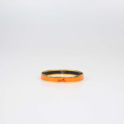 Hermes Orange Enamel Gold Plated Caleche Narrow Bangle Bracelet