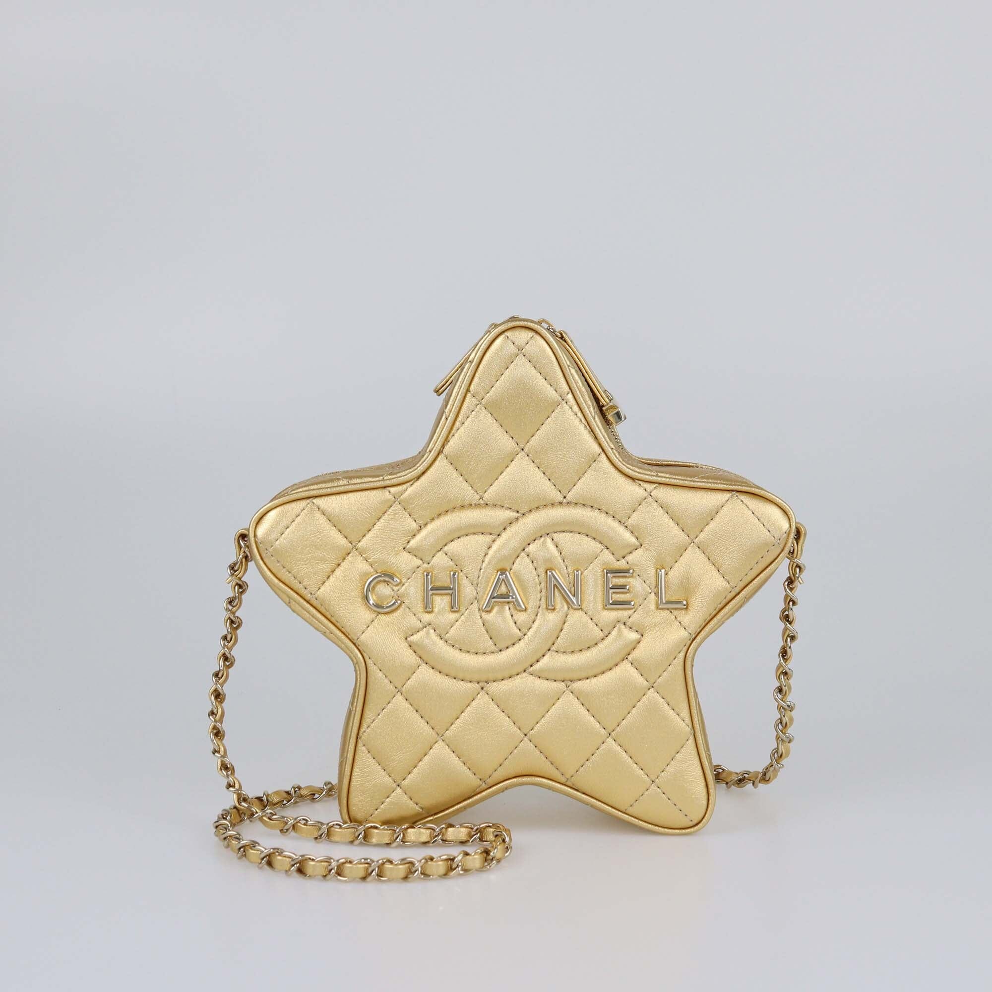 Chanel Gold Lambskin Quilted Walk Of Fame Star Crossbody Bag Womens Chanel 