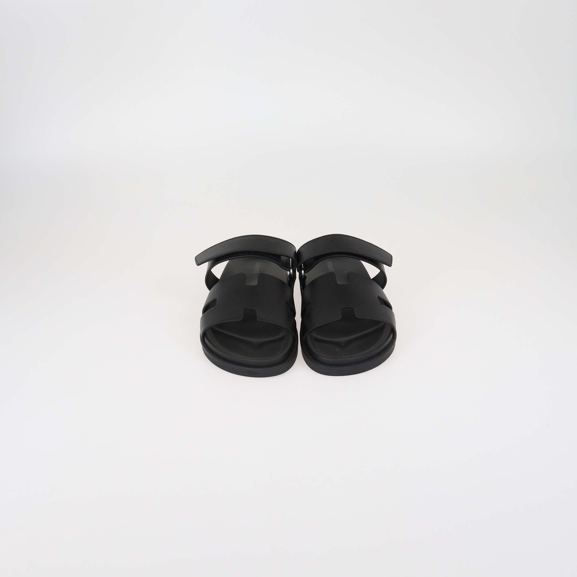 Hermes Black Leather Chypre Sandals