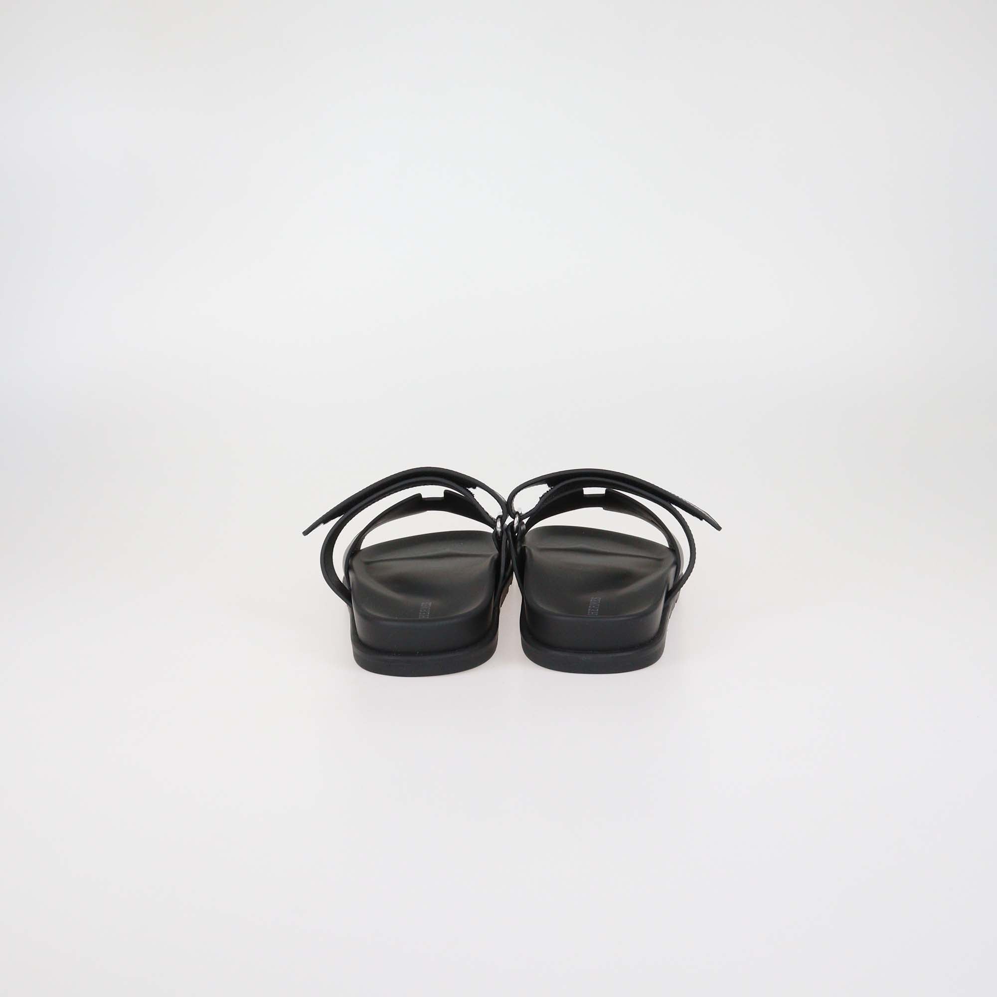 Hermes Black Leather Chypre Sandals