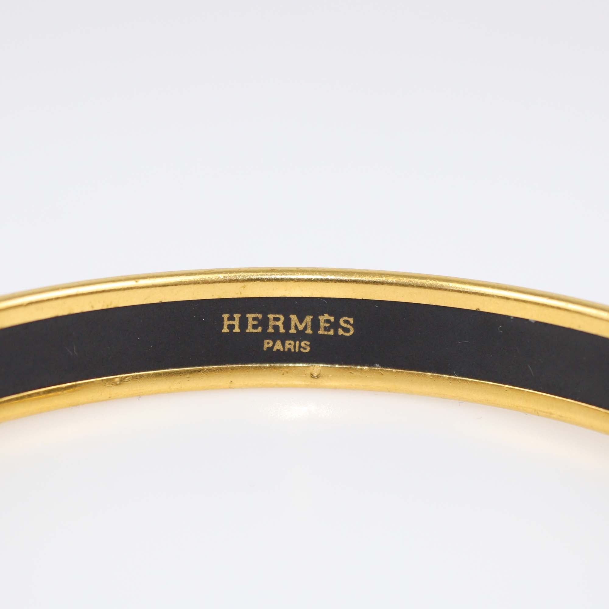 Hermes Orange Enamel Gold Plated Caleche Narrow Bangle Bracelet