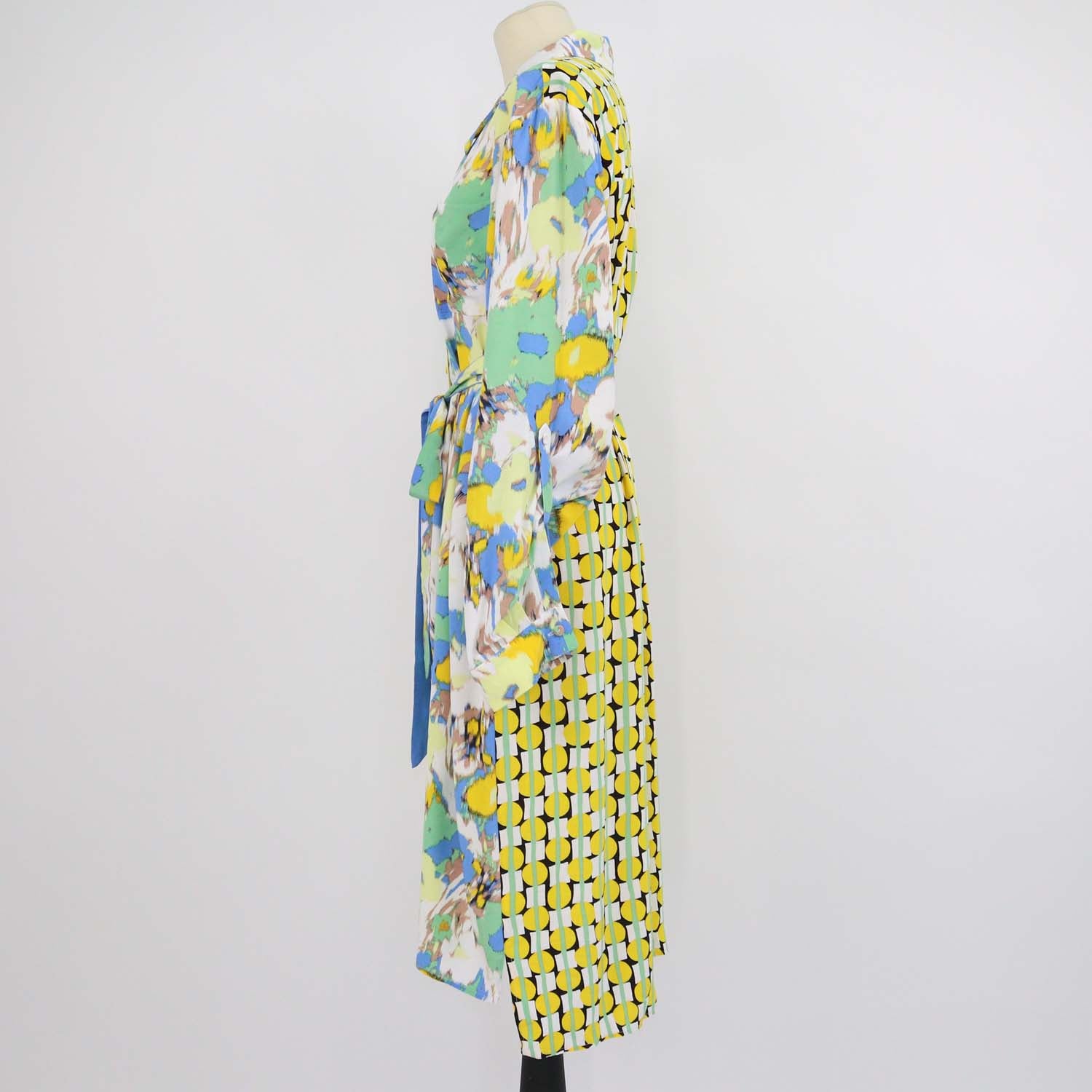 Diane Von Furstenberg Multicolor Viscose Printed Crepe Belted Midi Dress