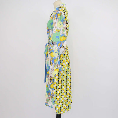 Diane Von Furstenberg Multicolor Viscose Printed Crepe Belted Midi Dress