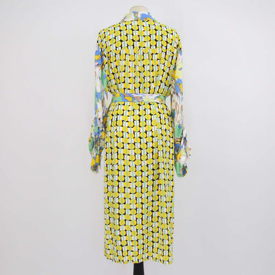 Diane Von Furstenberg Multicolor Viscose Printed Crepe Belted Midi Dress