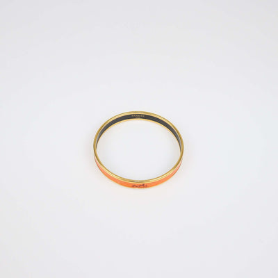 Hermes Orange Enamel Gold Plated Caleche Narrow Bangle Bracelet
