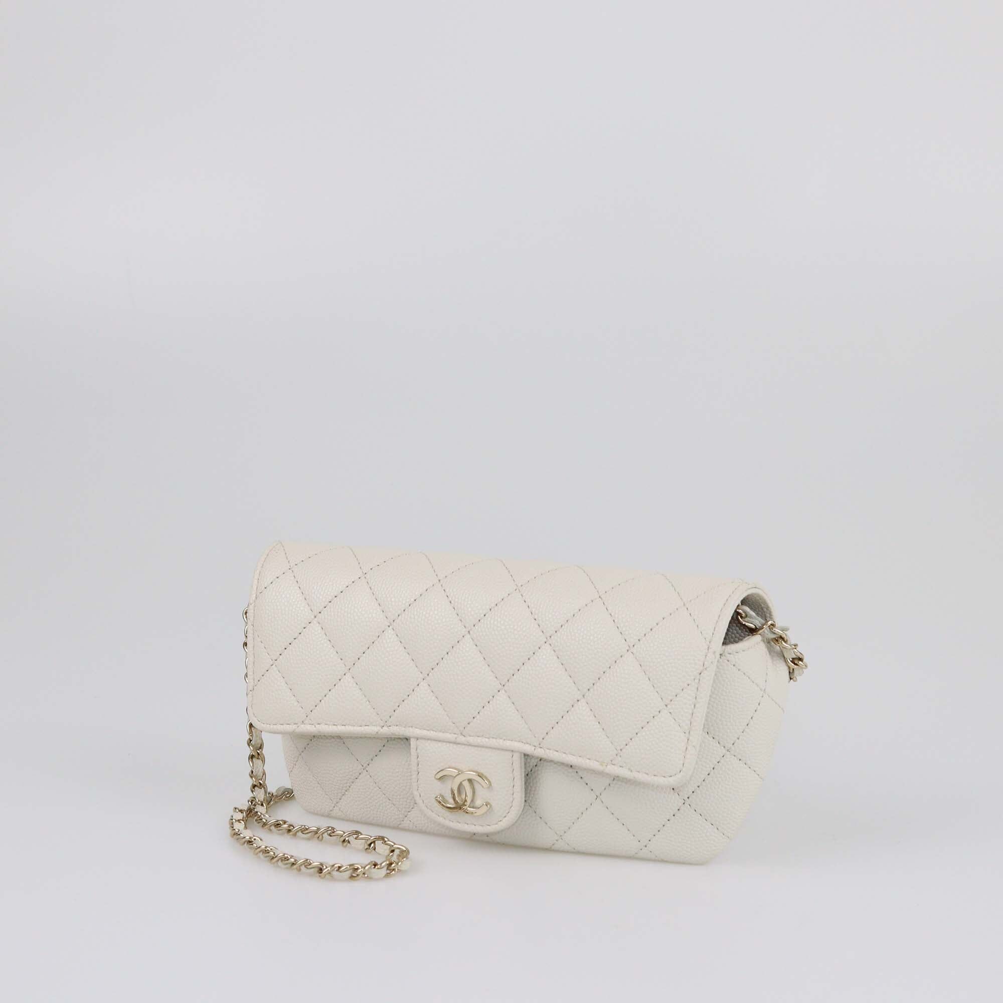 Chanel Beige Caviar Quilted Glassed Case with Chain Womens Chanel 