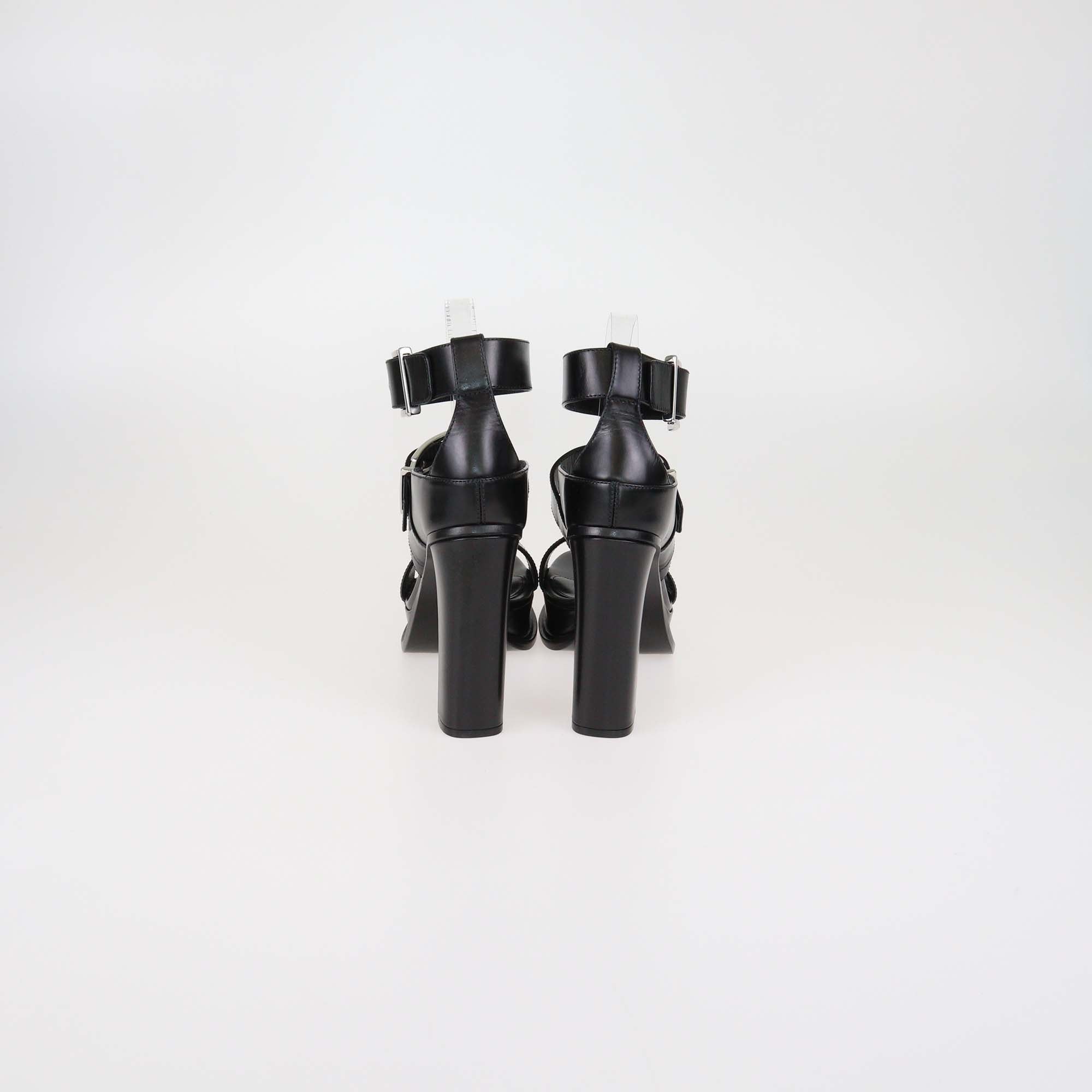 Alexander McQueen Black Leather Platform Buckle Sandals