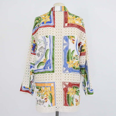 Farm Rio Multicolor Blend Linen Tropical Destination Print Long Sleeve Shirt
