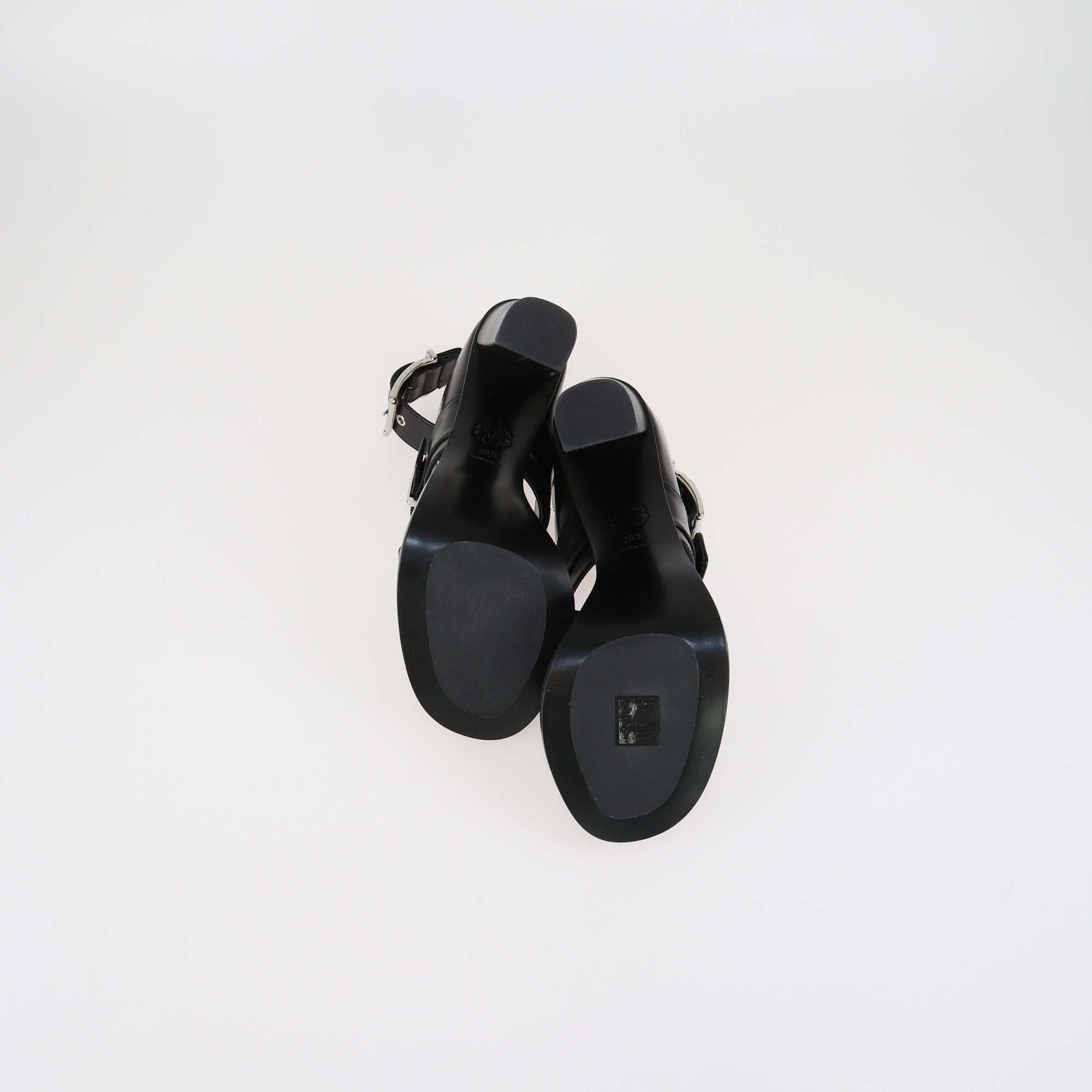 Alexander McQueen Black Leather Platform Buckle Sandals