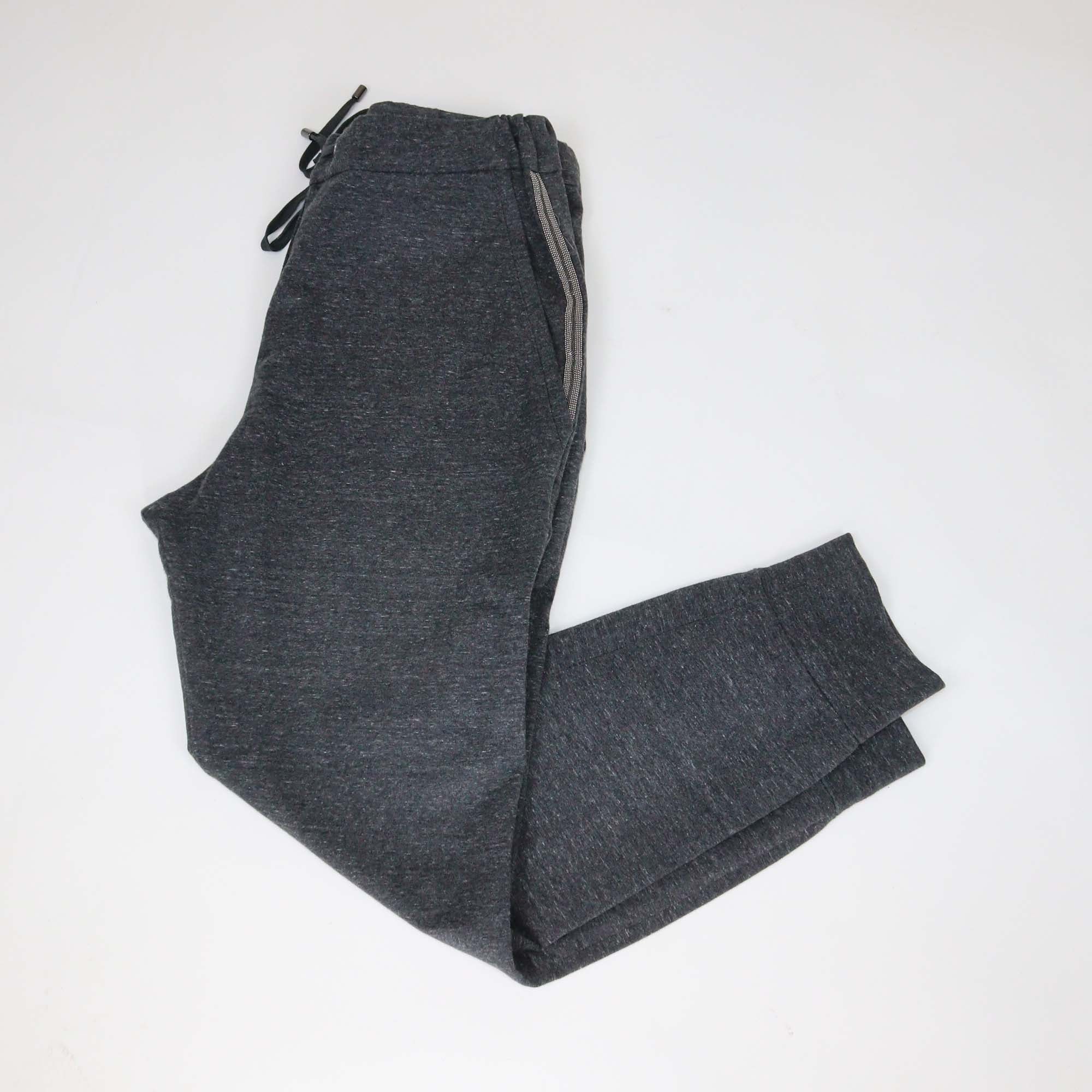 Brunello Cucinelli Grey Cotton Blended Beaded Pocket Joggers Pants