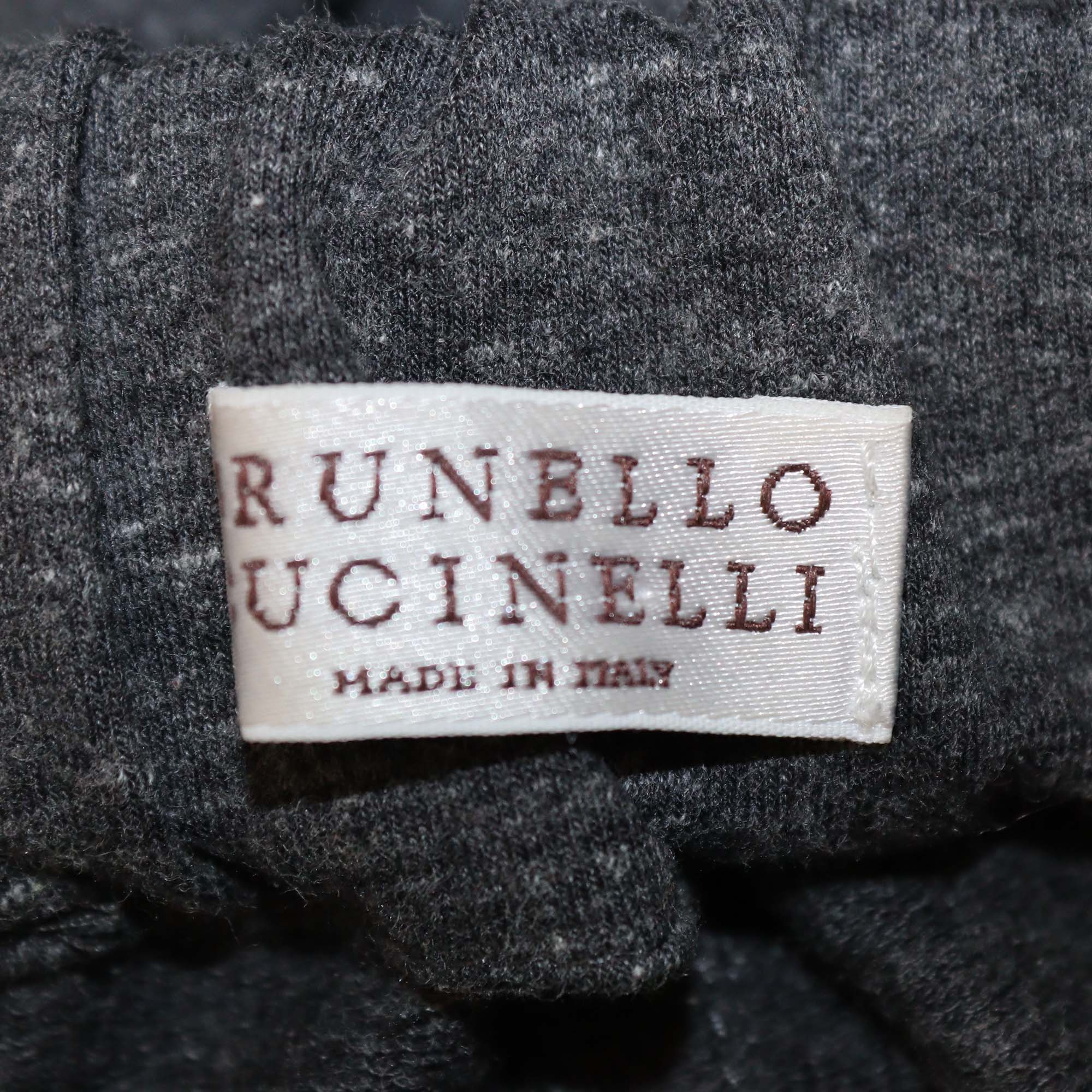 Brunello Cucinelli Grey Cotton Blended Beaded Pocket Joggers Pants