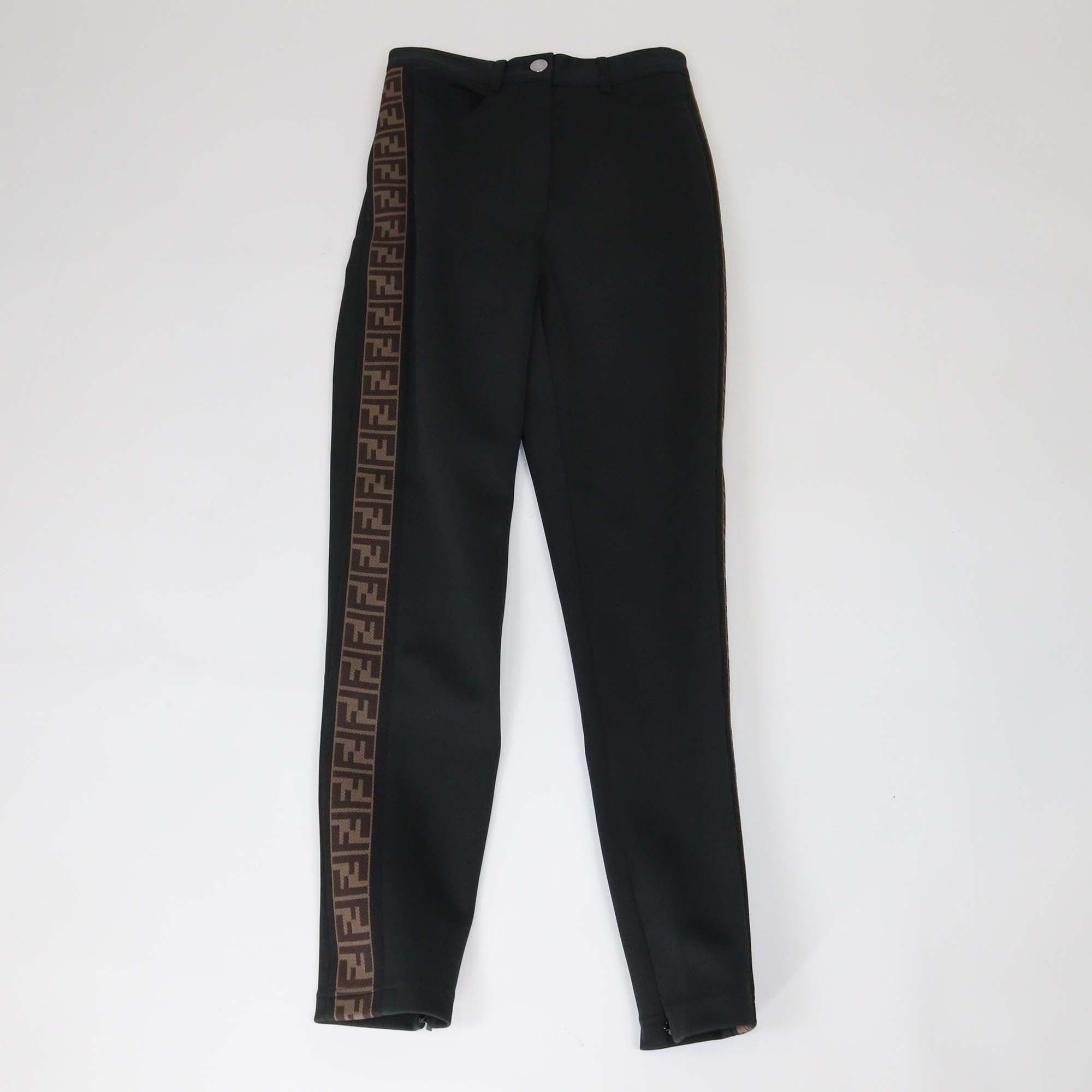 Fendi Black Pique Jersey FF Logo Detail Trousers