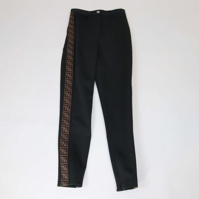 Fendi Black Pique Jersey FF Logo Detail Trousers