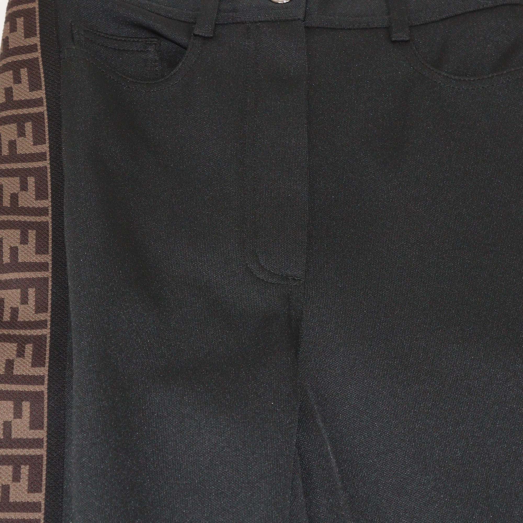 Fendi Black Pique Jersey FF Logo Detail Trousers