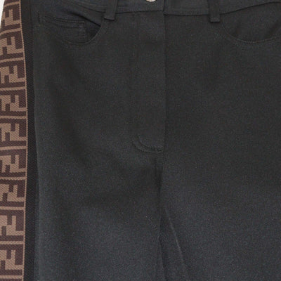 Fendi Black Pique Jersey FF Logo Detail Trousers
