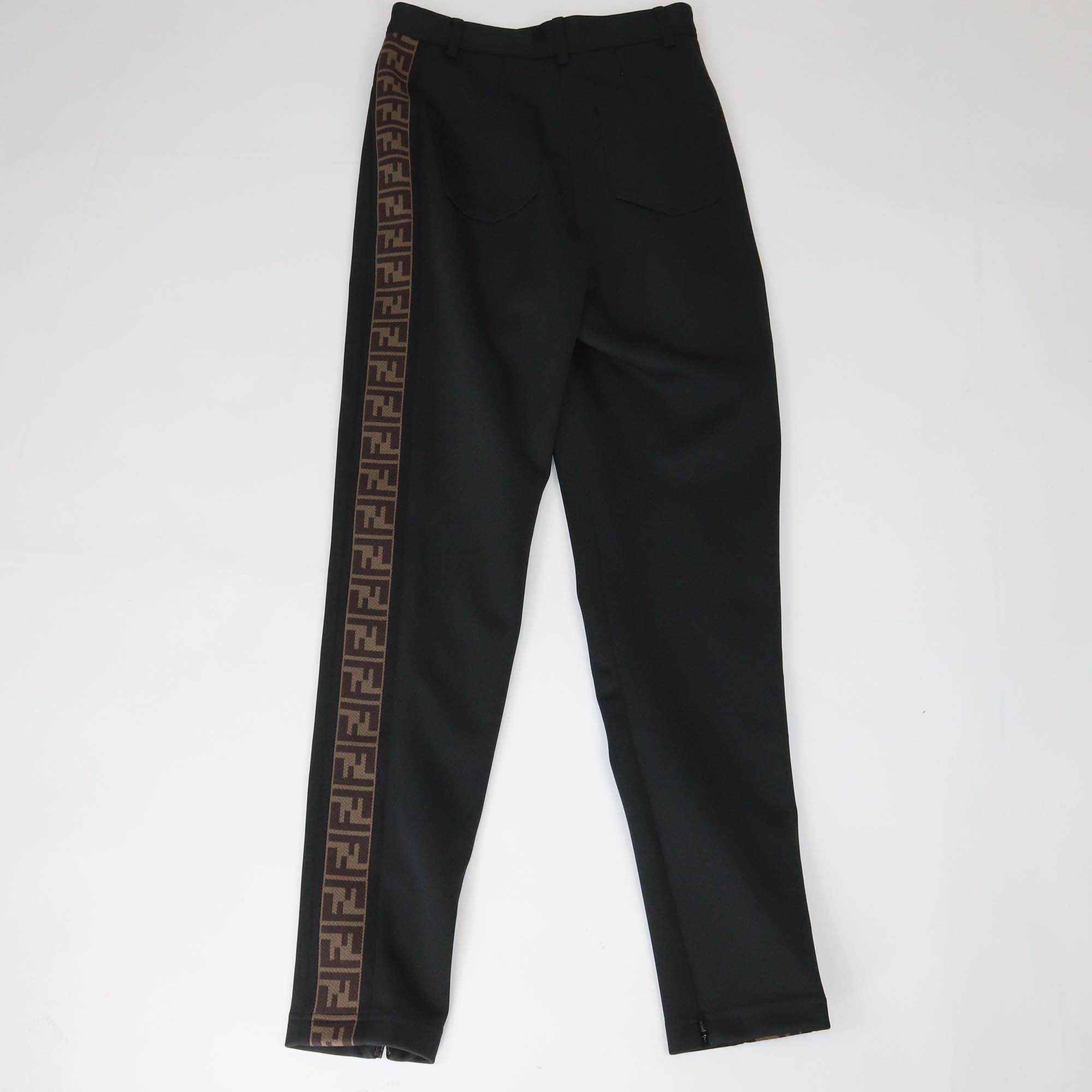 Fendi Black Pique Jersey FF Logo Detail Trousers