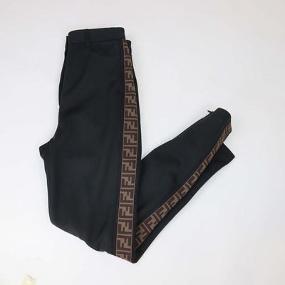 Fendi Black Pique Jersey FF Logo Detail Trousers