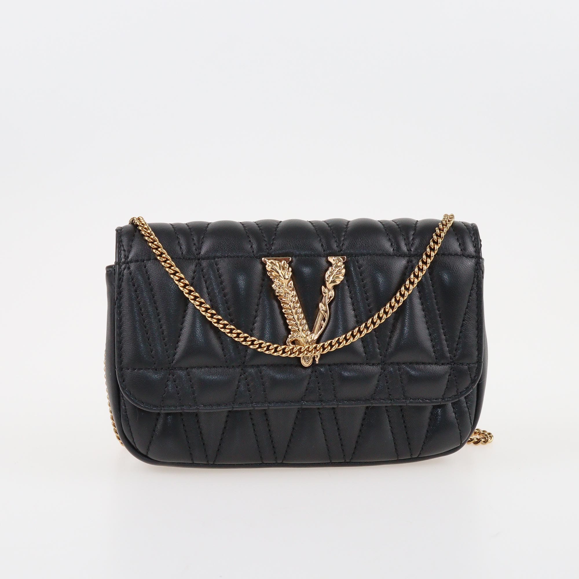 Black Nappa Virtus Mini Crossbody Bag Bags Versace 