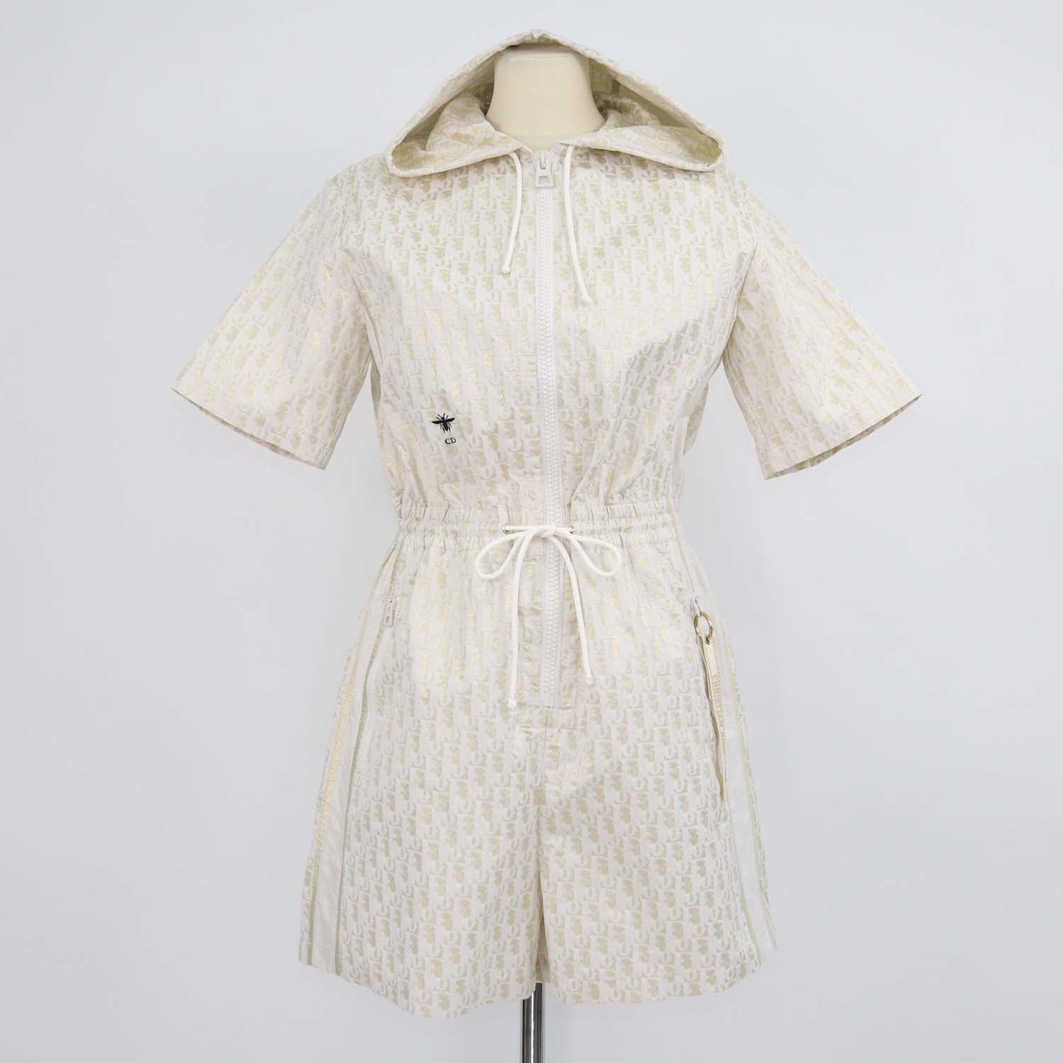 Christian Dior Gold/Ivory Oblique Blend Polyester Hooded Playsuit