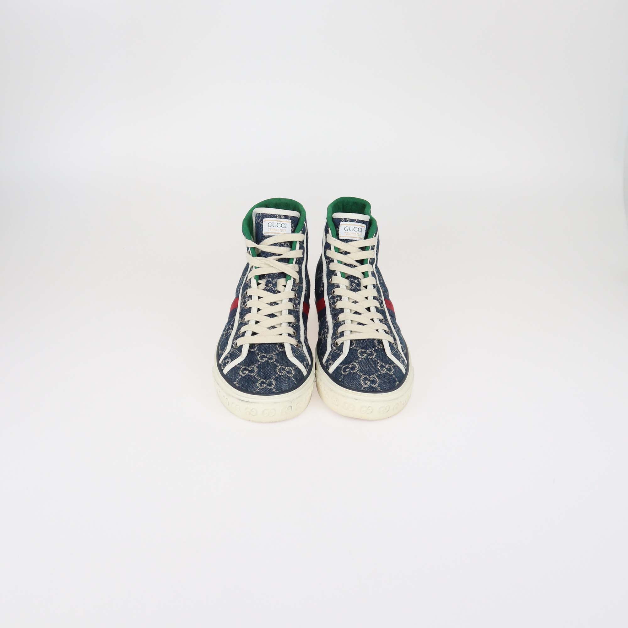 Gucci Blue GG Denim Tennis 1977 High Top Sneakers