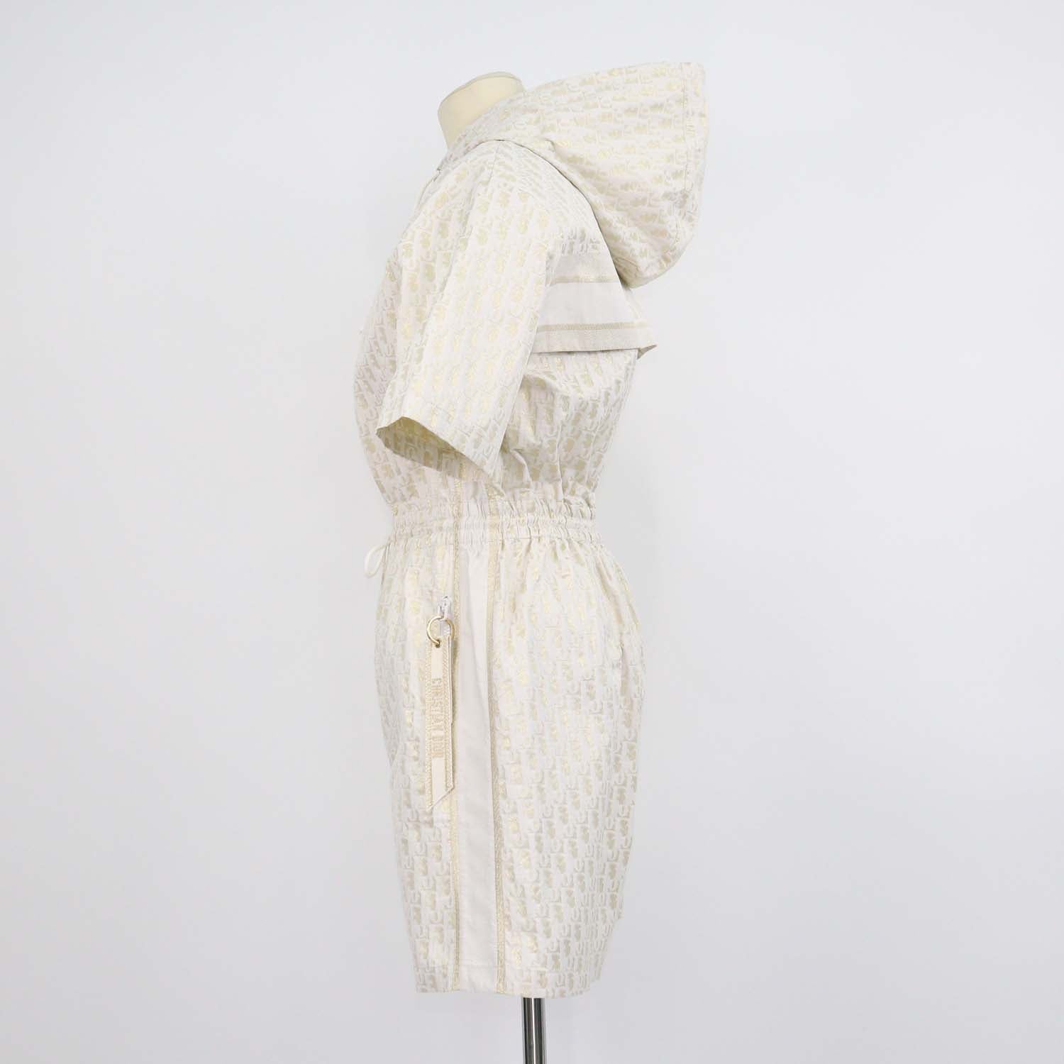 Christian Dior Gold/Ivory Oblique Blend Polyester Hooded Playsuit