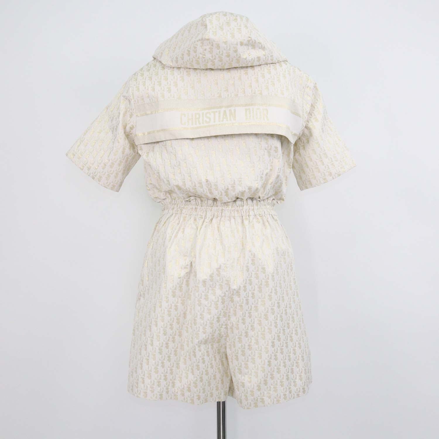 Christian Dior Gold/Ivory Oblique Blend Polyester Hooded Playsuit