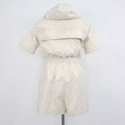 Christian Dior Gold/Ivory Oblique Blend Polyester Hooded Playsuit