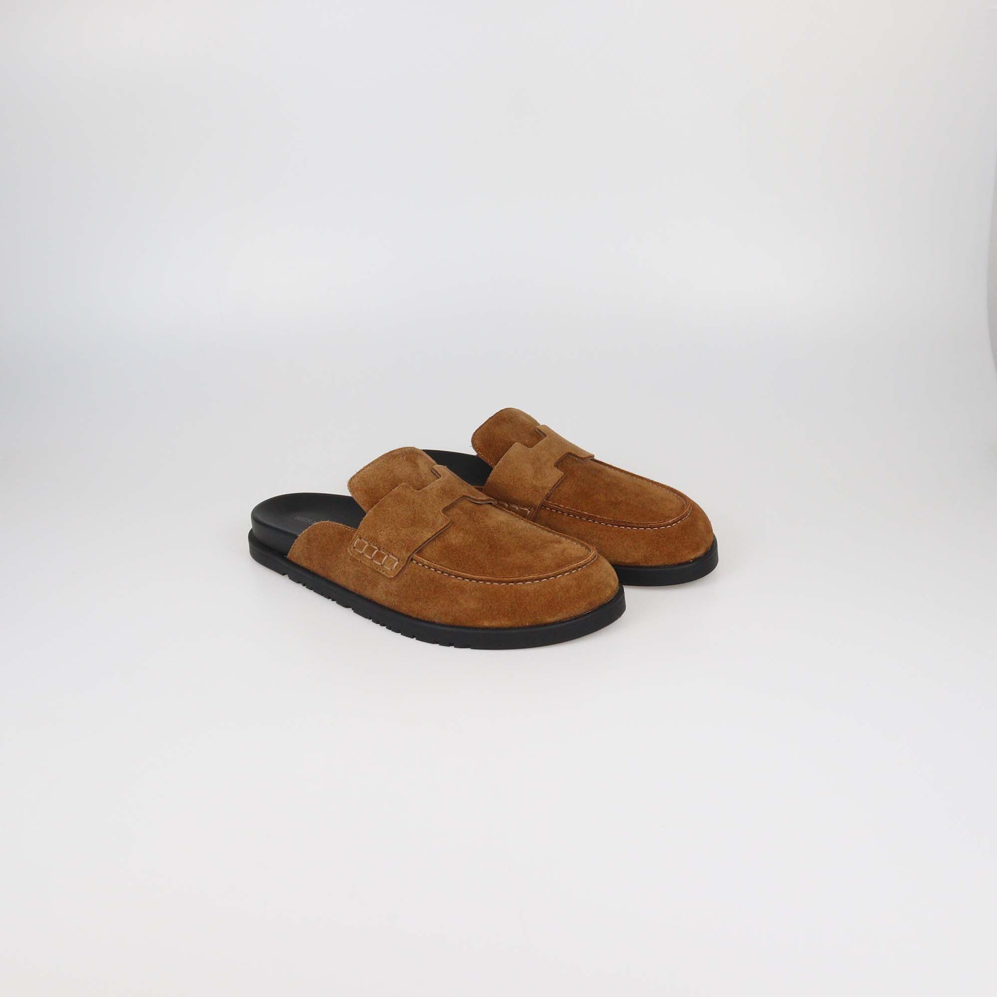 Hermes Brown Suede Go Mules