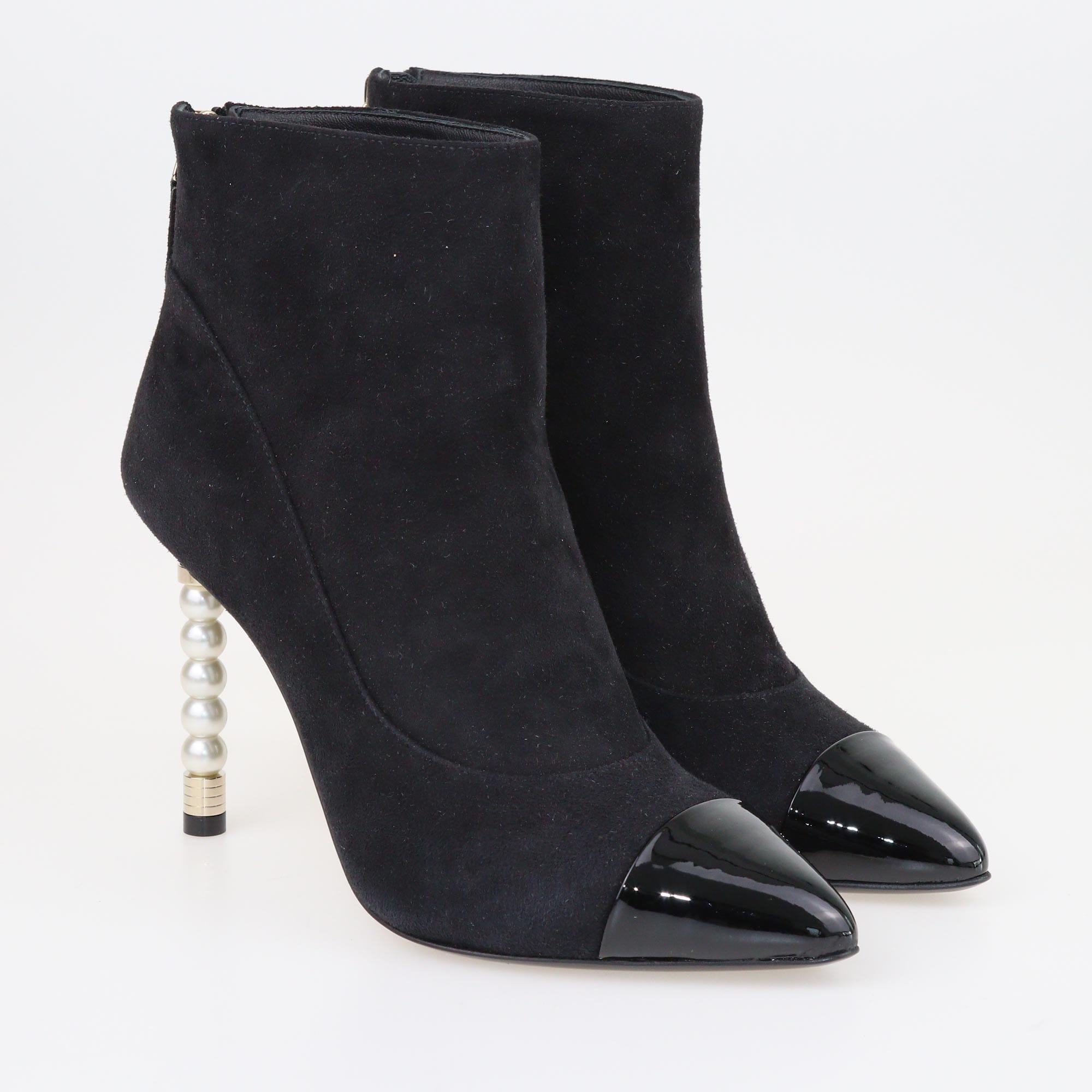 Black Pearl Track Heels Booties Ankle Boots Shoes Chanel 