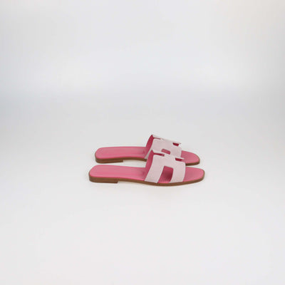 Hermes Rose Porcelaine Suede Oran Sandals