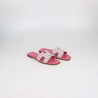 Hermes Rose Porcelaine Suede Oran Sandals