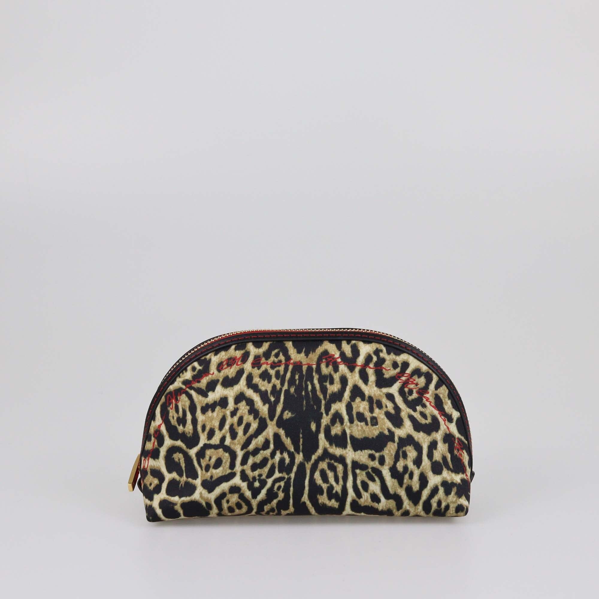 CH Carolina Herrera Black/Brown Leopard Print Cosmetic Pouch Womens CH Carolina Herrera 