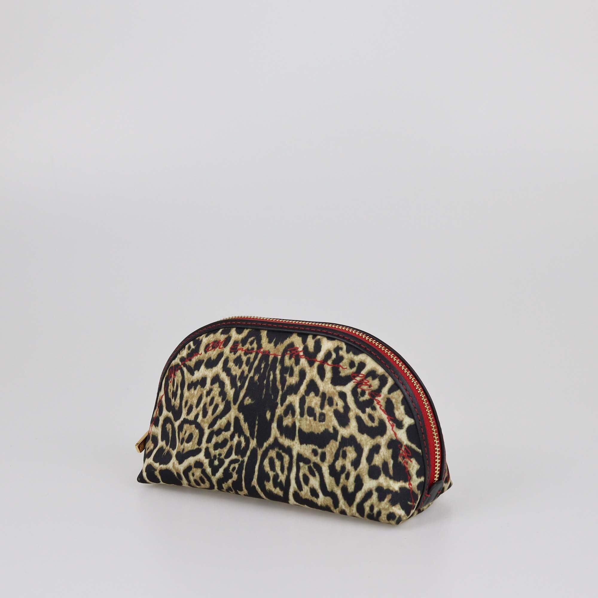 CH Carolina Herrera Black/Brown Leopard Print Cosmetic Pouch Womens CH Carolina Herrera 