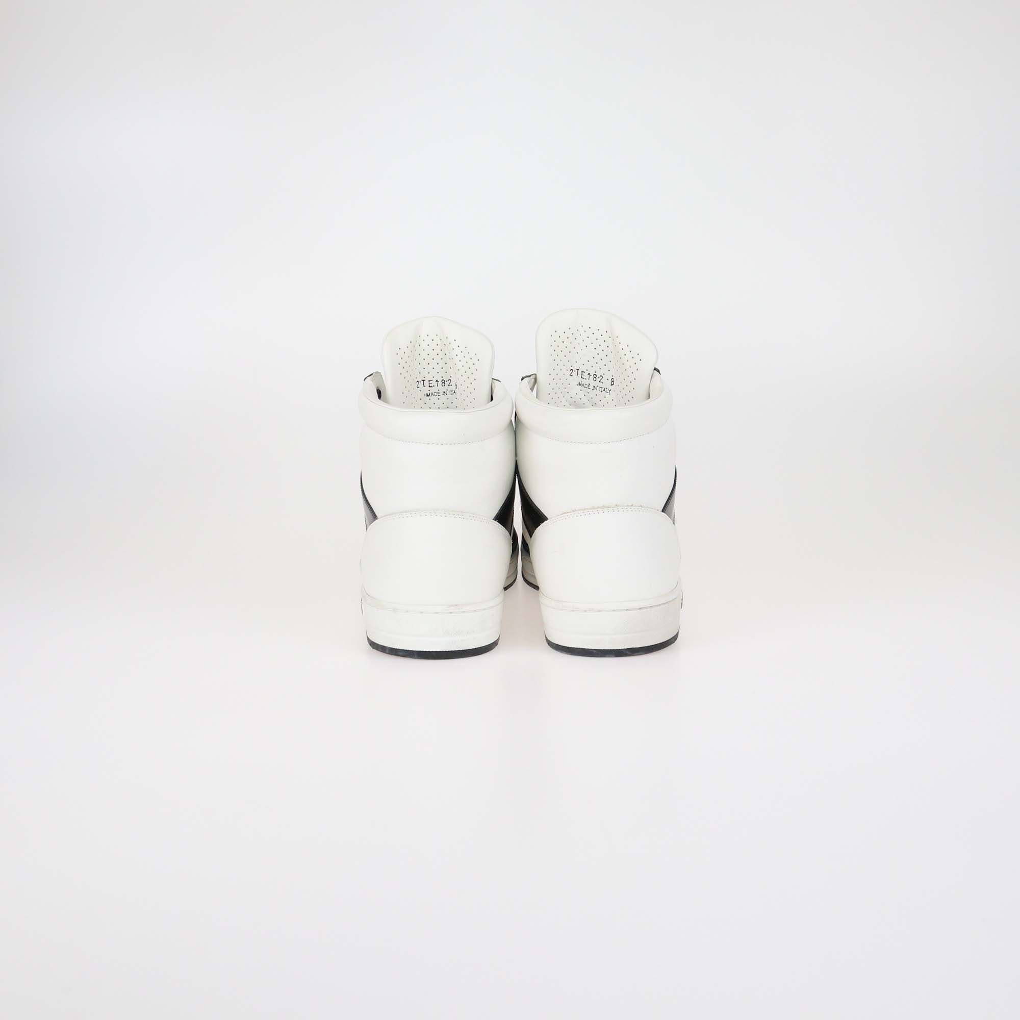 Prada White/Black Leather Avenue High Top Sneakers