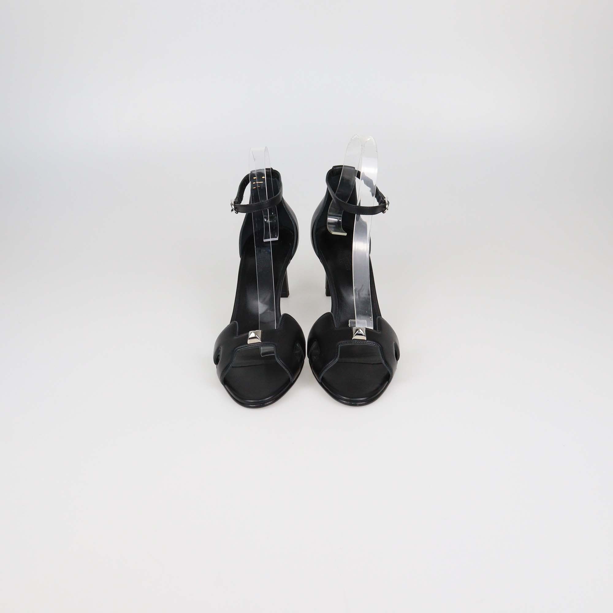 Hermes Black Leather Premiere 70 Sandals