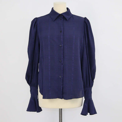 SeeByChloe Evening Blue Polyester Checked Bishop-Sleeve Shirt