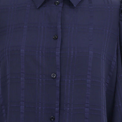 SeeByChloe Evening Blue Polyester Checked Bishop-Sleeve Shirt