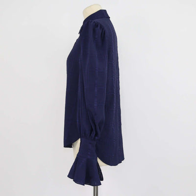 SeeByChloe Evening Blue Polyester Checked Bishop-Sleeve Shirt