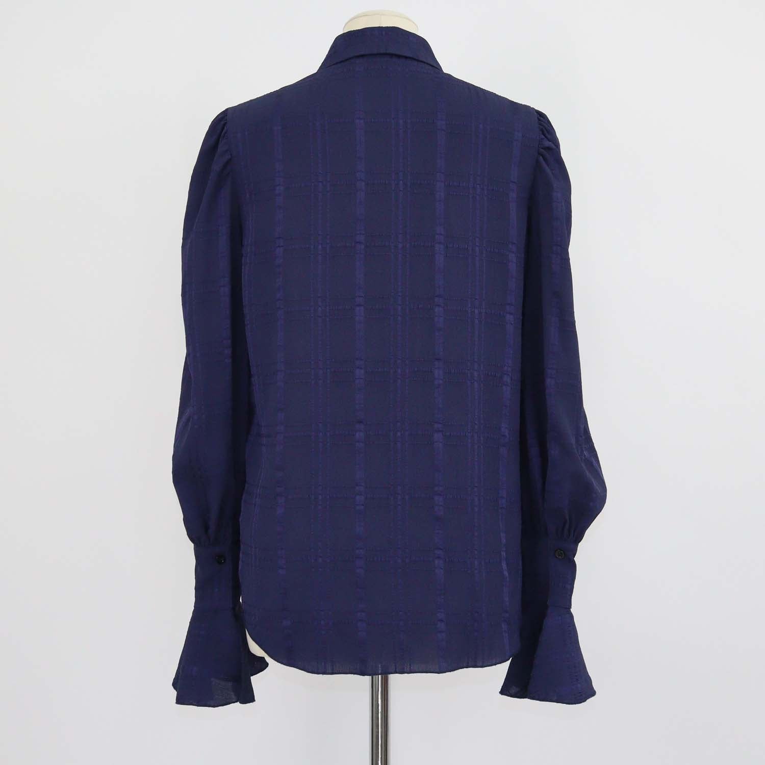 SeeByChloe Evening Blue Polyester Checked Bishop-Sleeve Shirt