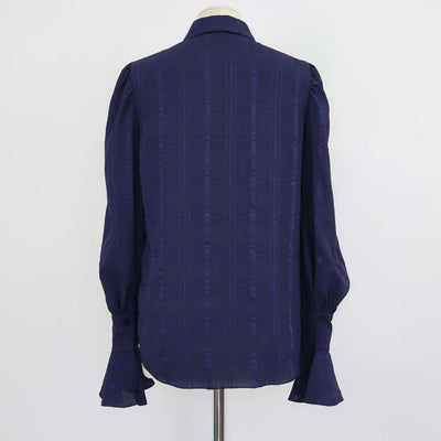 SeeByChloe Evening Blue Polyester Checked Bishop-Sleeve Shirt