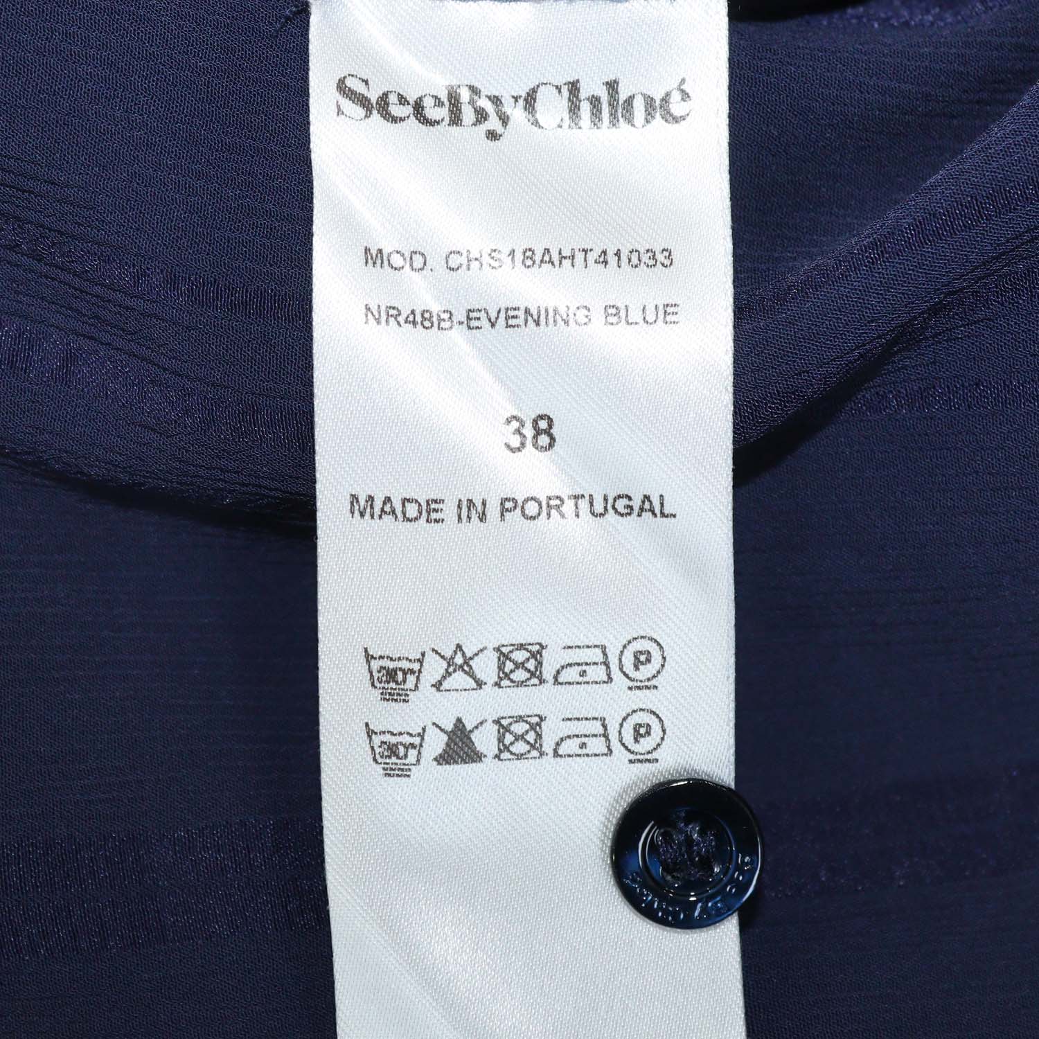 SeeByChloe Evening Blue Polyester Checked Bishop-Sleeve Shirt