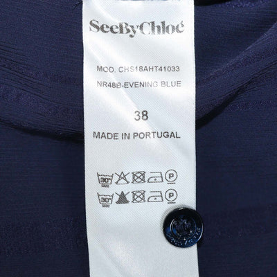 SeeByChloe Evening Blue Polyester Checked Bishop-Sleeve Shirt