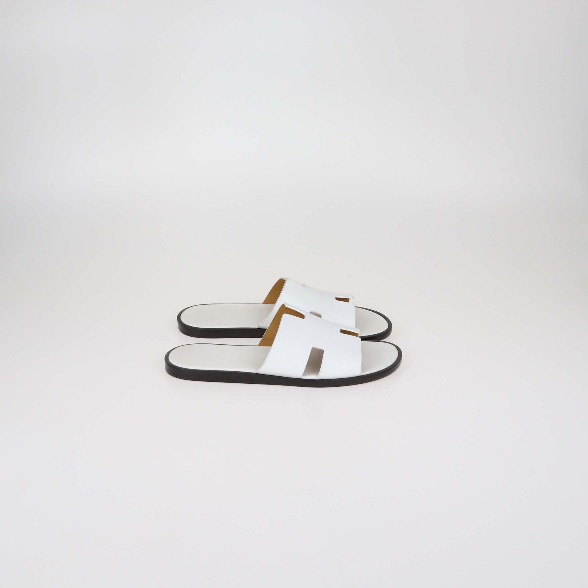 Hermes White Leather Izmir Sandals