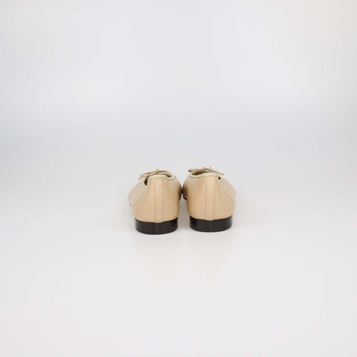 Chanel Beige/Black Leather Bow CC Cap Toe Flats