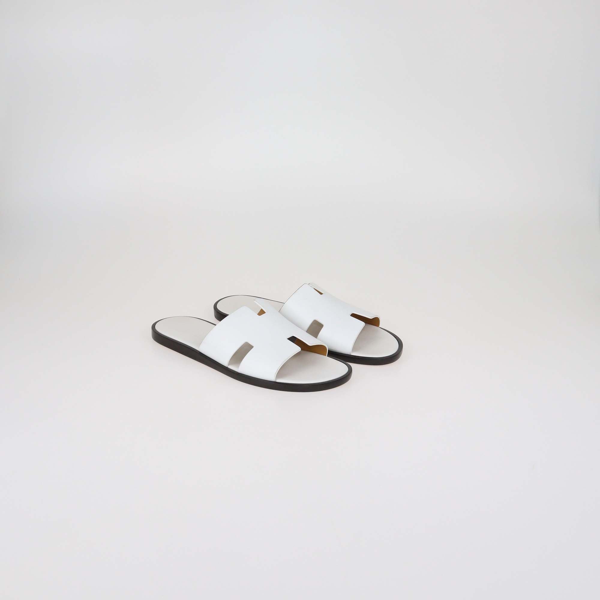 Hermes White Leather Izmir Sandals
