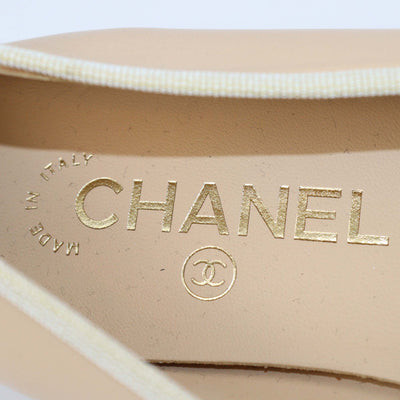 Chanel Beige/Black Leather Bow CC Cap Toe Flats