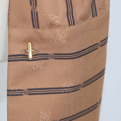 Fendi Brown Silk Striped logo Long Sleeve Crop Top