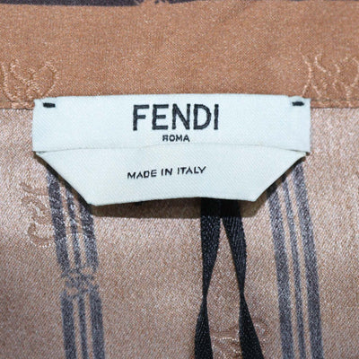Fendi Brown Silk Striped logo Long Sleeve Crop Top