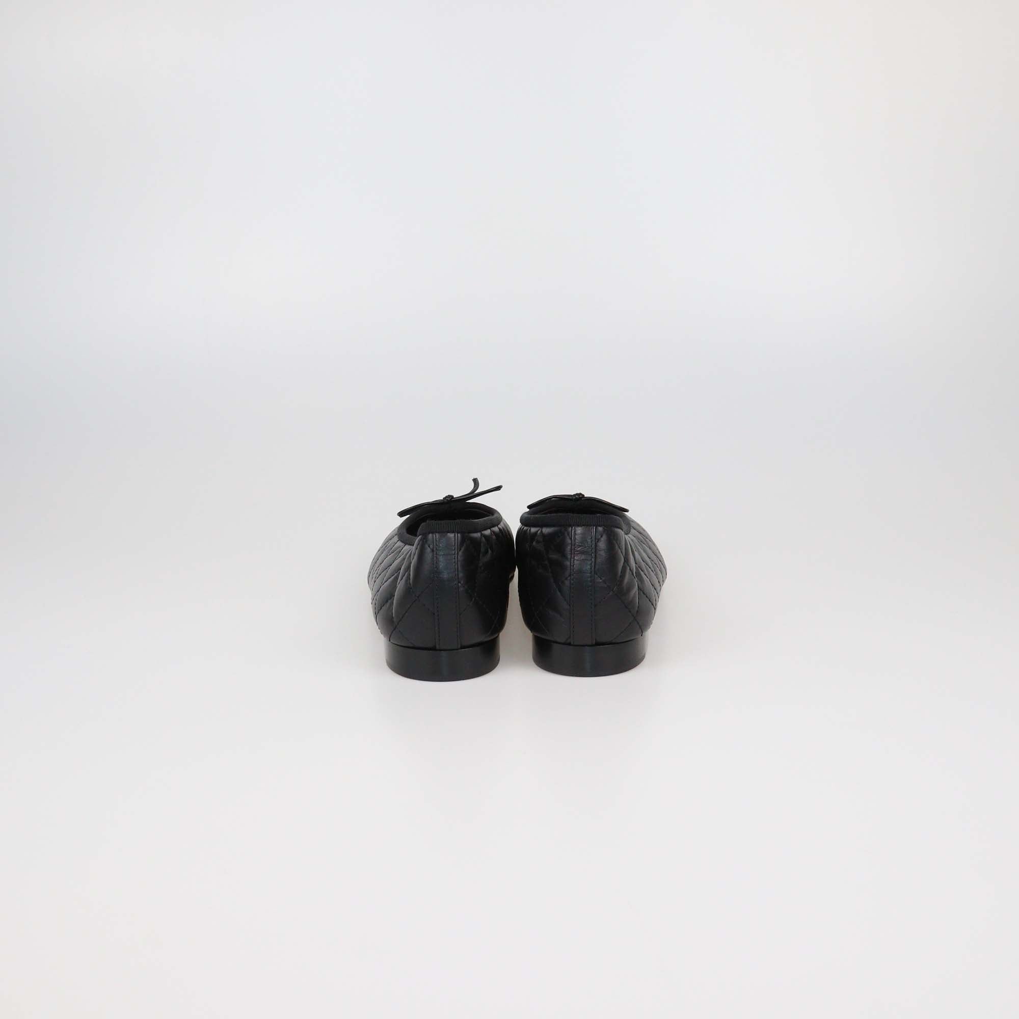 Chanel Black Quilted Leather Bow CC Cap Toe Flats